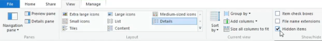 show hidden item