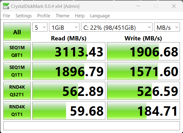 asus tuf f15 rtx 3050 crystal diskmark test