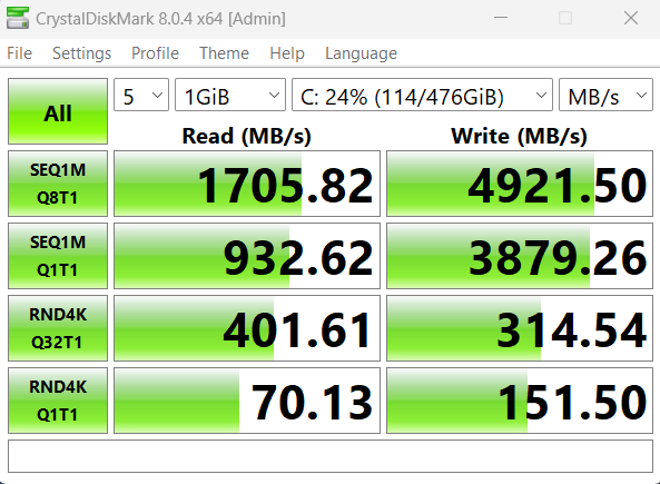 Acer Nitro 5 Ryzen 7 7735hs rtx3050 Crystaldiskmark test