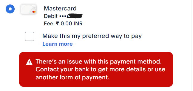 There’s an issue with this payment method paypal